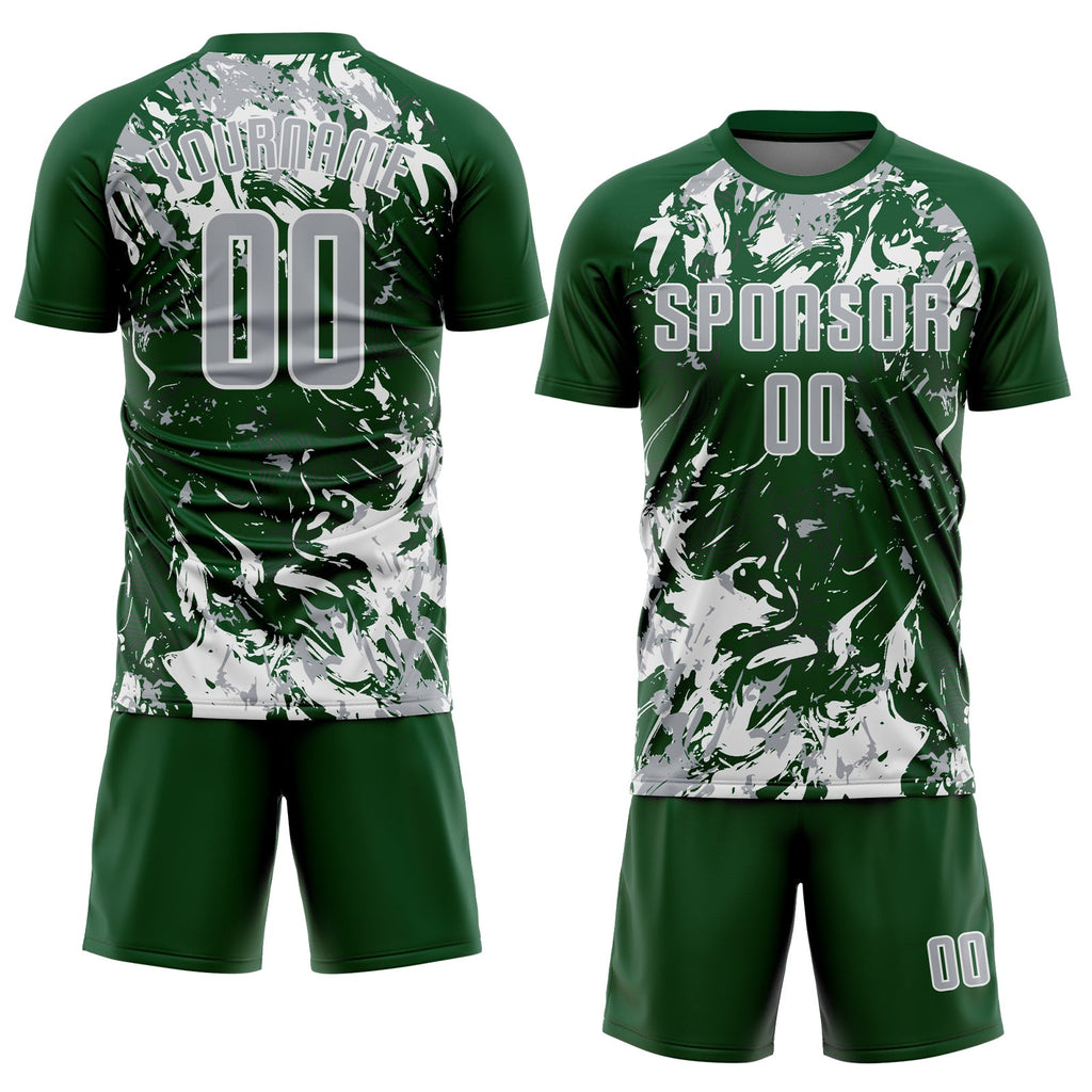 Custom Green Gray-White Fluid Art Splash Sublimation Soccer Uniform Jersey