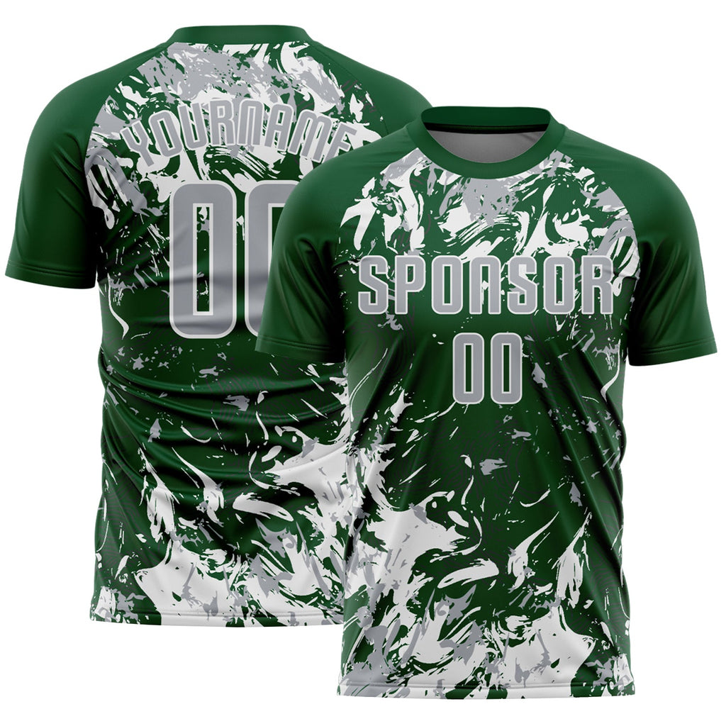 Custom Green Gray-White Fluid Art Splash Sublimation Soccer Uniform Jersey