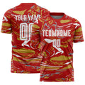 Custom Figure White Red-Old Gold Fluid Art Splash Sublimation Soccer Uniform Jersey