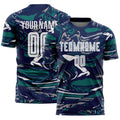 Custom Figure White Navy-Teal Fluid Art Splash Sublimation Soccer Uniform Jersey