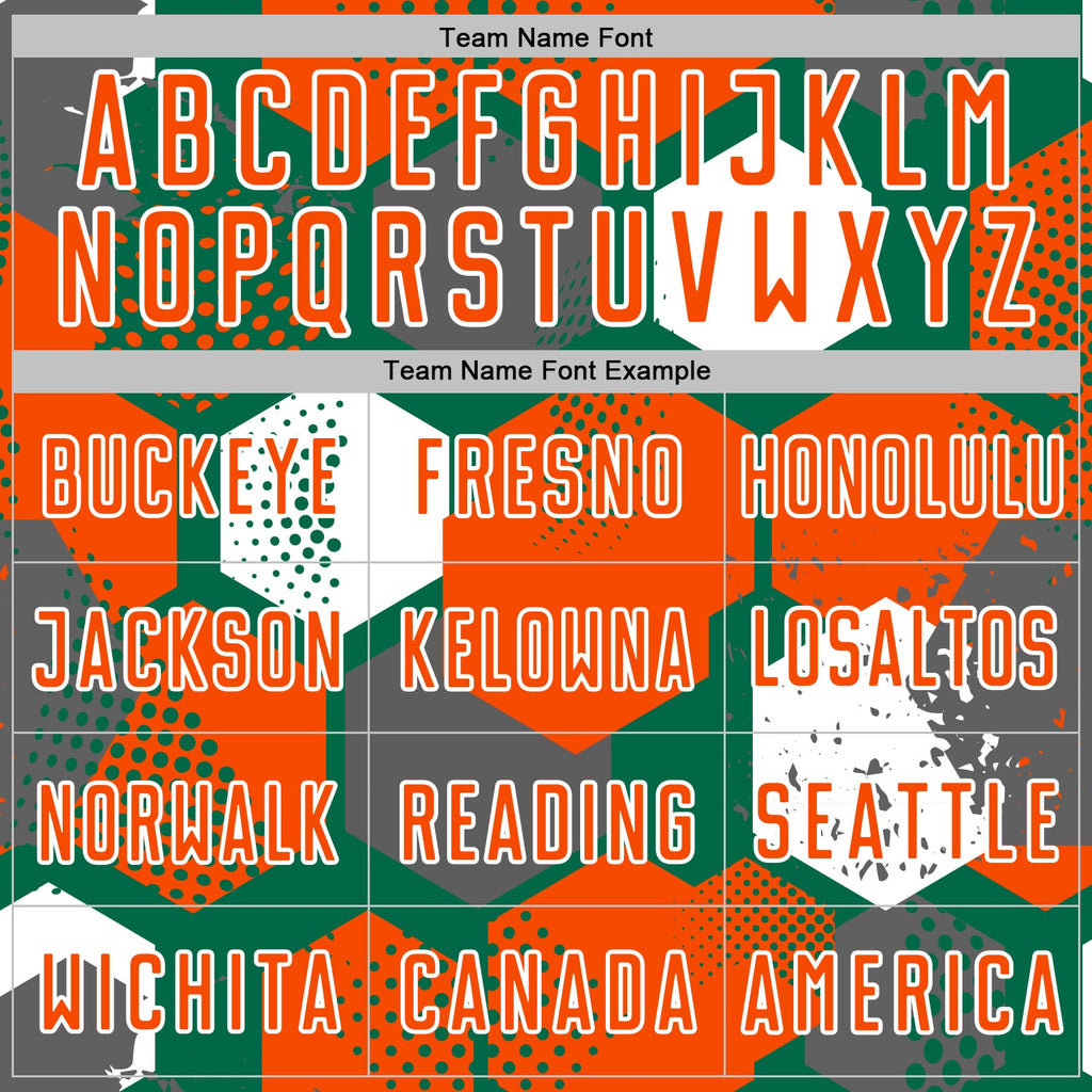 Custom Kelly Green Orange-White Geometric Shape Sublimation Soccer Uniform Jersey