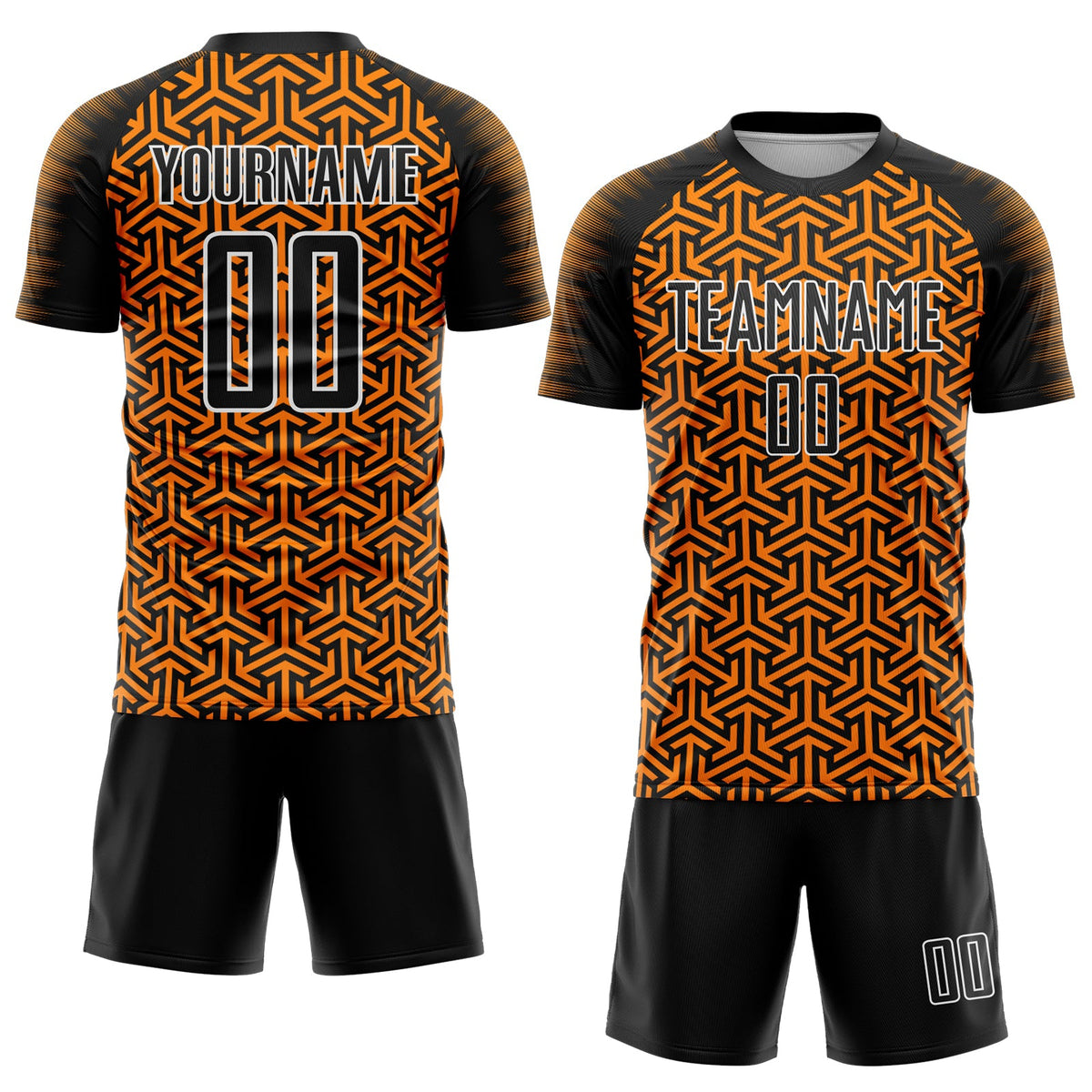 Custom Black Bay Orange-White Geometric Arrow Sublimation Soccer Uniform Jersey