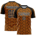 Custom Black Bay Orange-White Geometric Arrow Sublimation Soccer Uniform Jersey