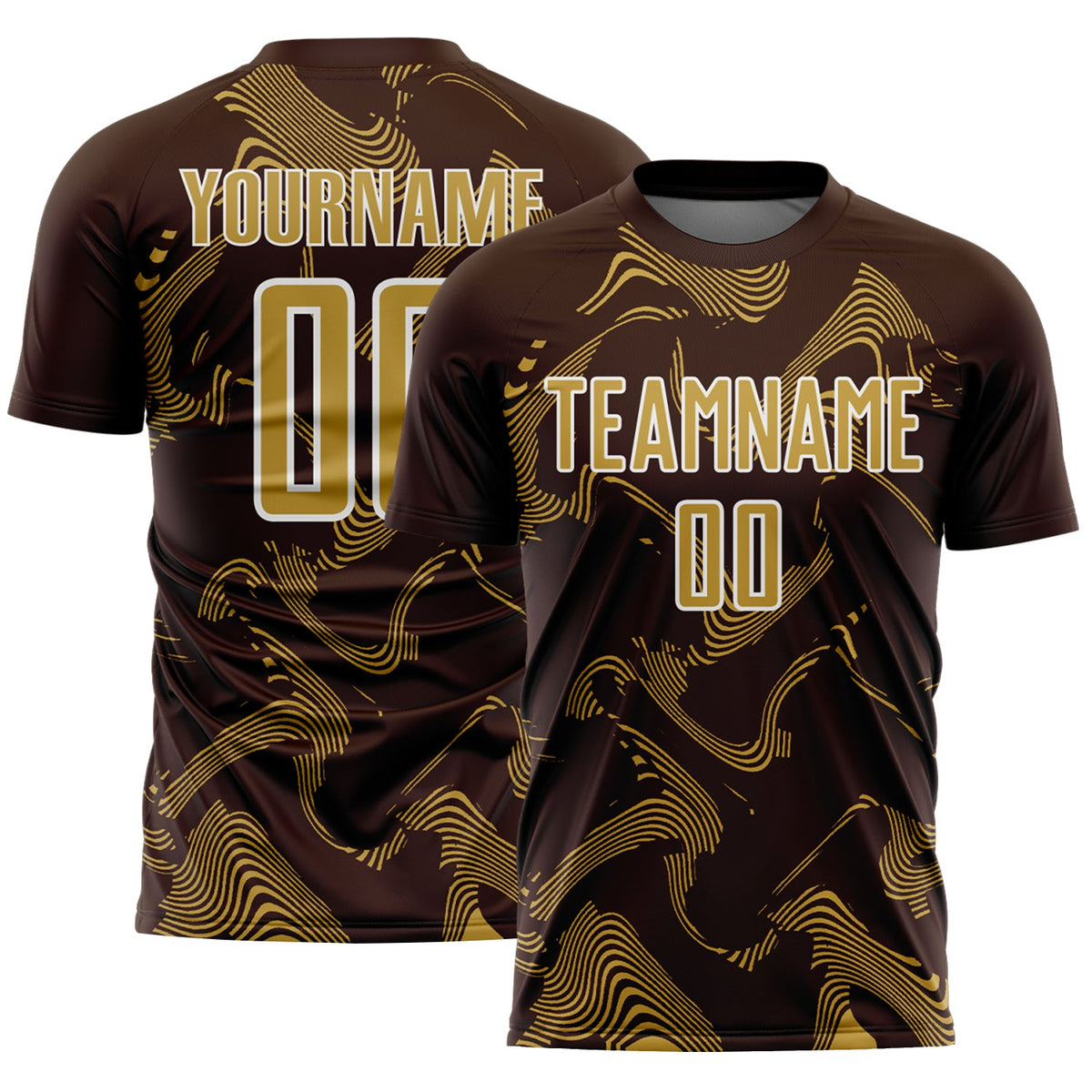 Custom Brown Old Gold-White Curve Lines Sports Sublimation Soccer Uniform Jersey