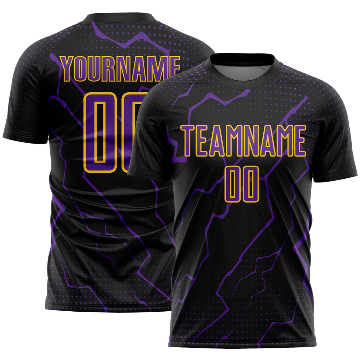 Custom Black Purple-Yellow Lightning Sports Sublimation Soccer Uniform Jersey