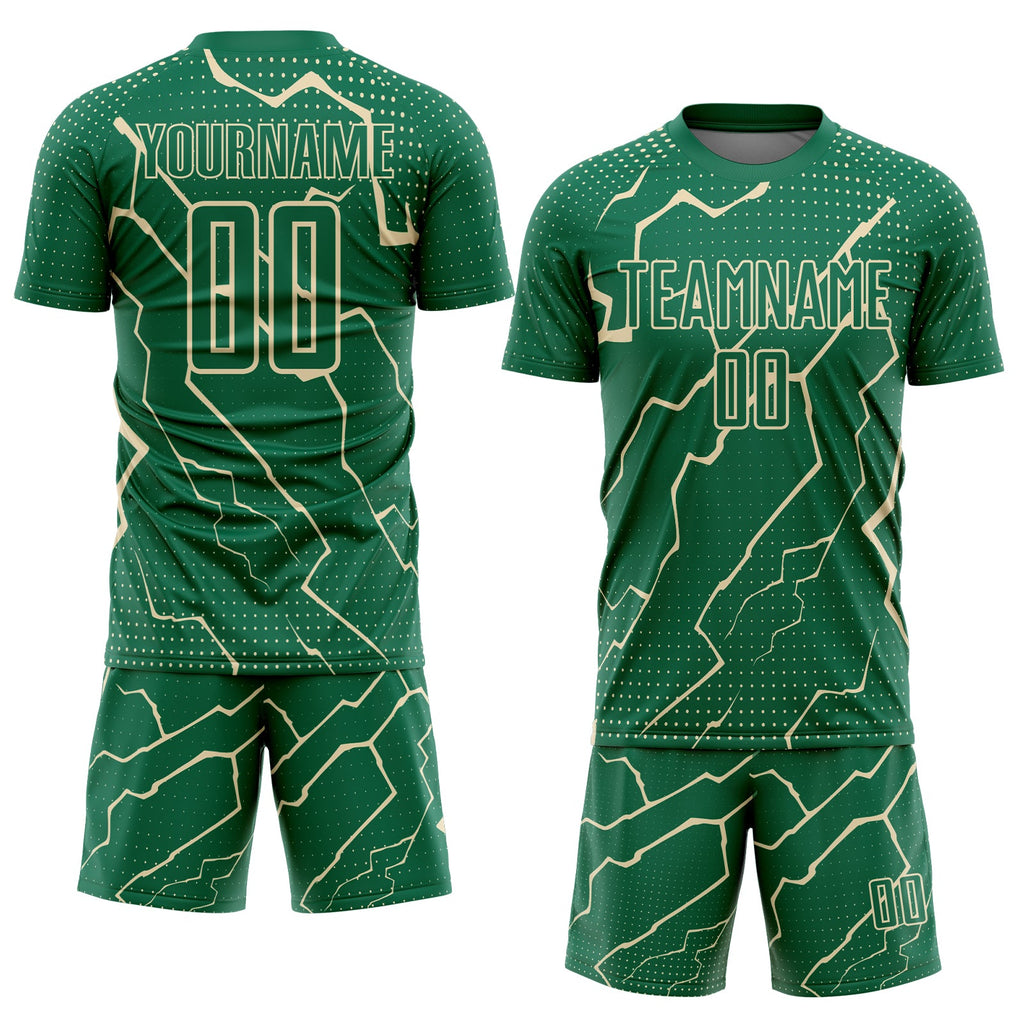 Custom Kelly Green Cream Lightning Sports Sublimation Soccer Uniform Jersey