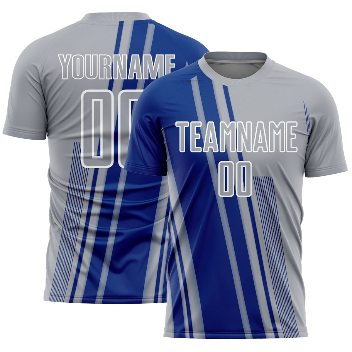 Custom Gray Royal-White Lines Sports Sublimation Soccer Uniform Jersey