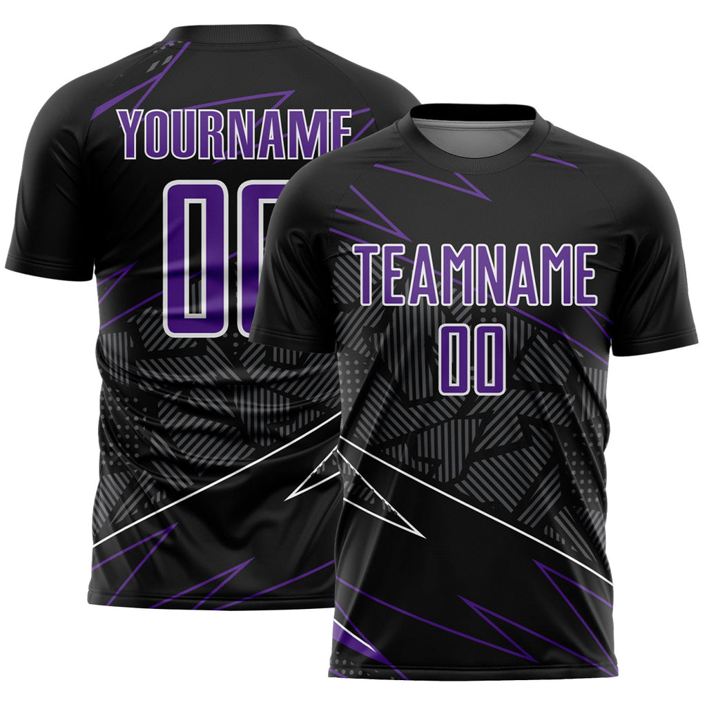 Custom Black Purple-White Lines Sports Sublimation Soccer Uniform Jersey