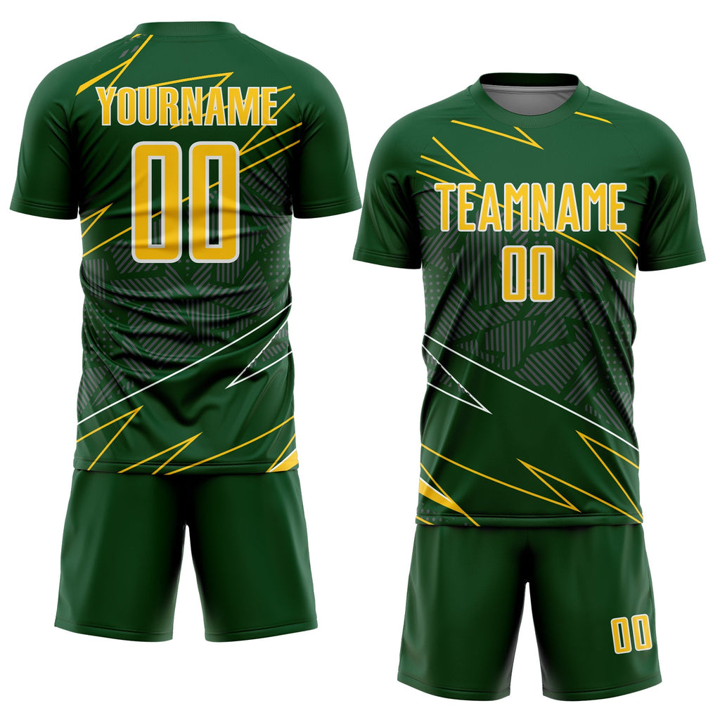 Custom Green Yellow-White Lines Sports Sublimation Soccer Uniform Jersey
