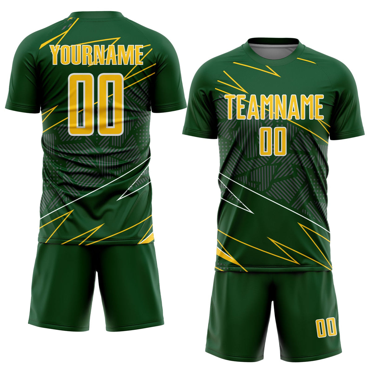Custom Green Yellow-White Lines Sports Sublimation Soccer Uniform Jersey