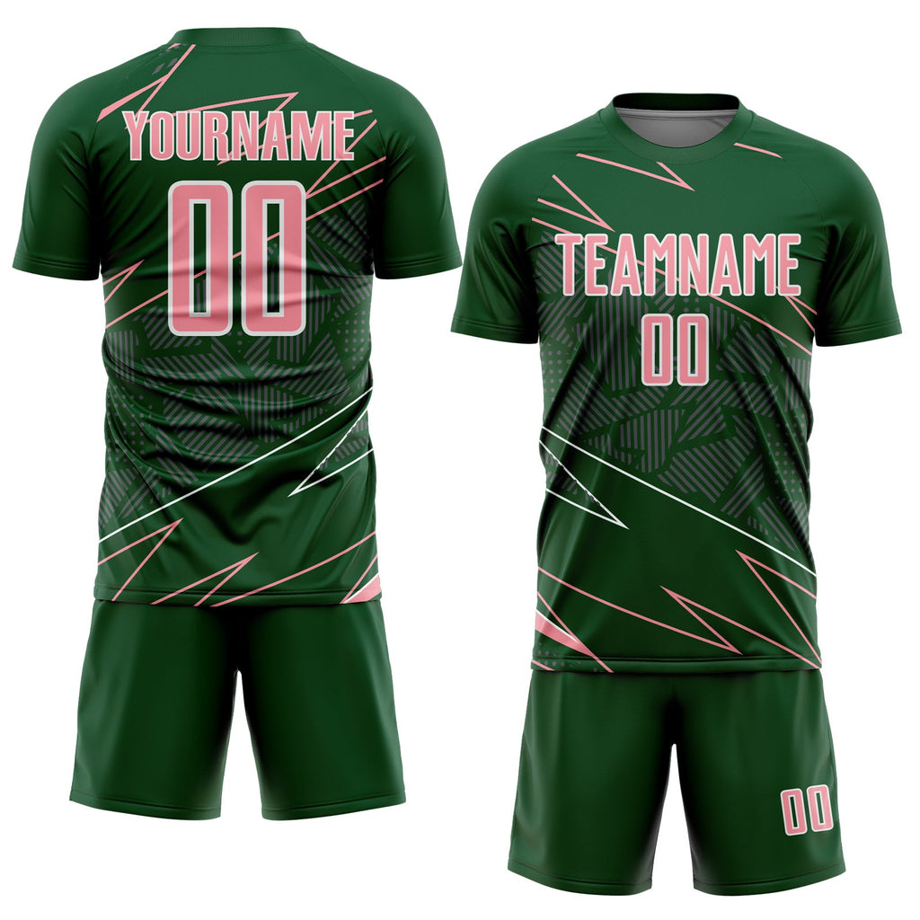 Custom Green Medium Pink-White Lines Sports Sublimation Soccer Uniform Jersey