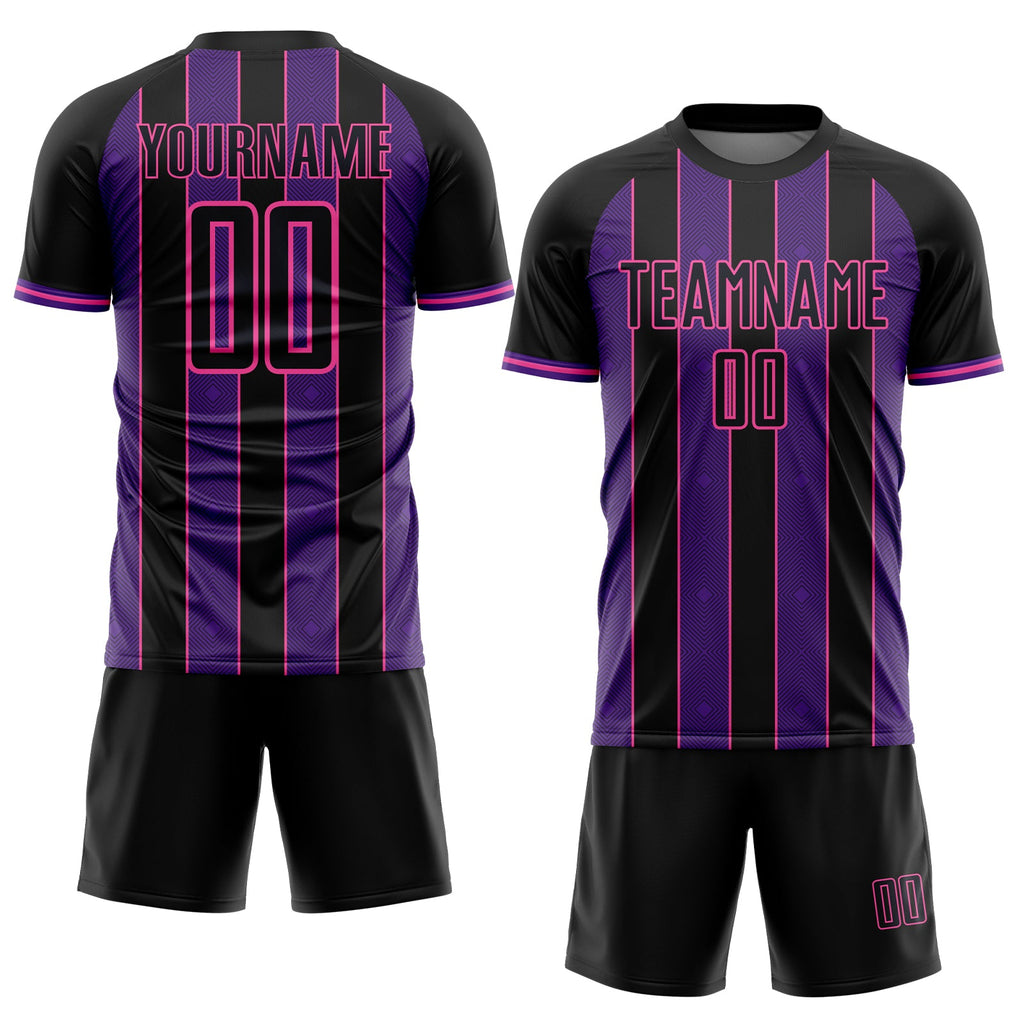 Custom Black Purple-Pink Pinstripe Line Sports Sublimation Soccer Uniform Jersey