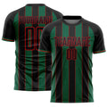 Custom Black Kelly Green-Red Pinstripe Line Sports Sublimation Soccer Uniform Jersey