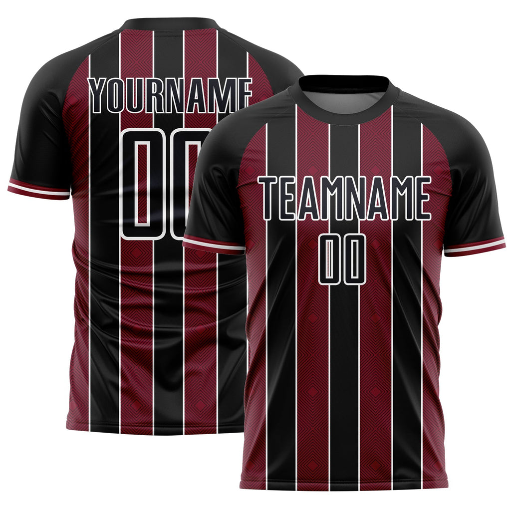 Custom Black Crimson-White Pinstripe Line Sports Sublimation Soccer Uniform Jersey