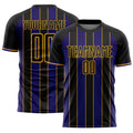 Custom Black Dark Purple-Gold Pinstripe Line Sports Sublimation Soccer Uniform Jersey