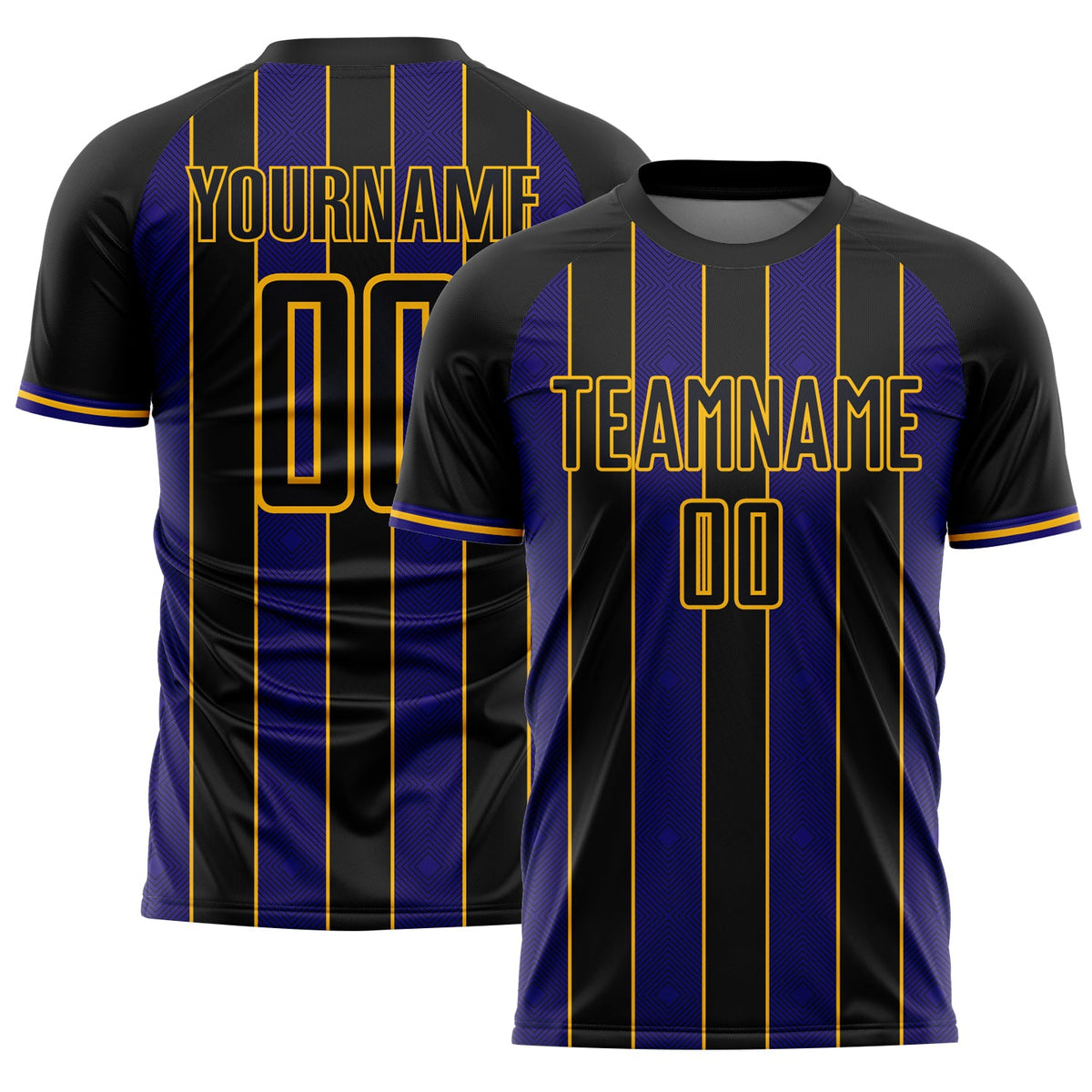 Custom Black Dark Purple-Gold Pinstripe Line Sports Sublimation Soccer Uniform Jersey