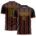 Custom Black Burgundy-Gold Pinstripe Line Sports Sublimation Soccer Uniform Jersey