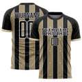 Custom Black Vegas Gold-White Pinstripe Line Sports Sublimation Soccer Uniform Jersey