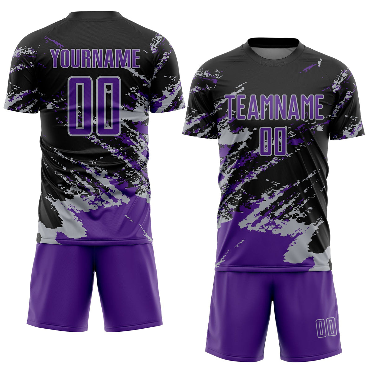 Custom Black Purple-Gray Abstract Fragment Art Splash Sports Sublimation Soccer Uniform Jersey