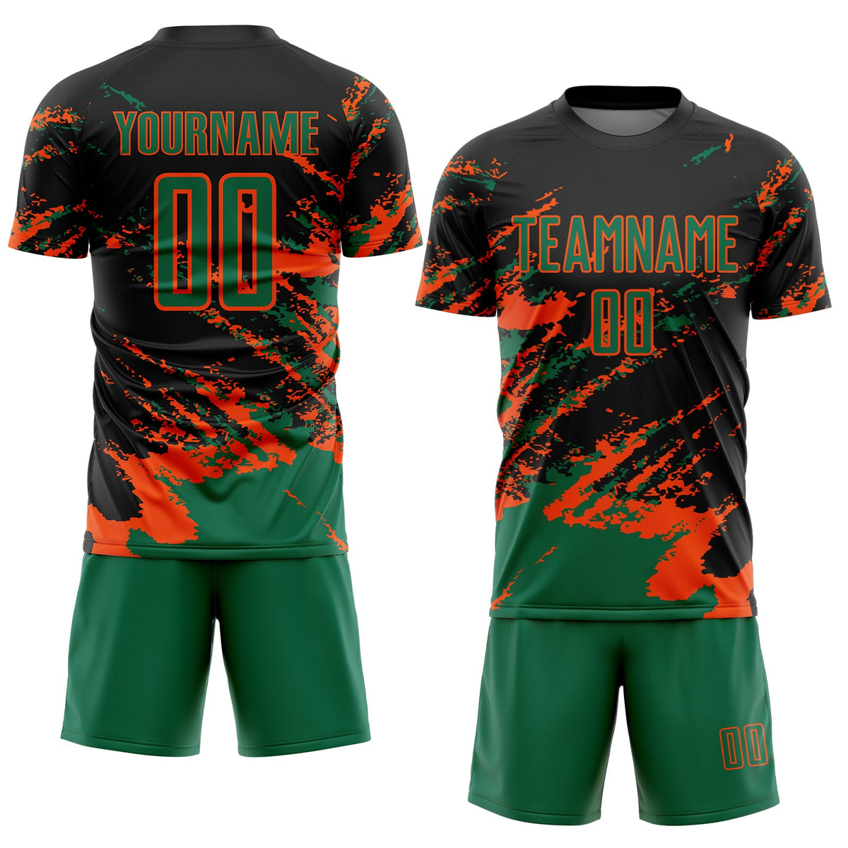 Custom Black Kelly Green-Orange Abstract Fragment Art Splash Sports Sublimation Soccer Uniform Jersey