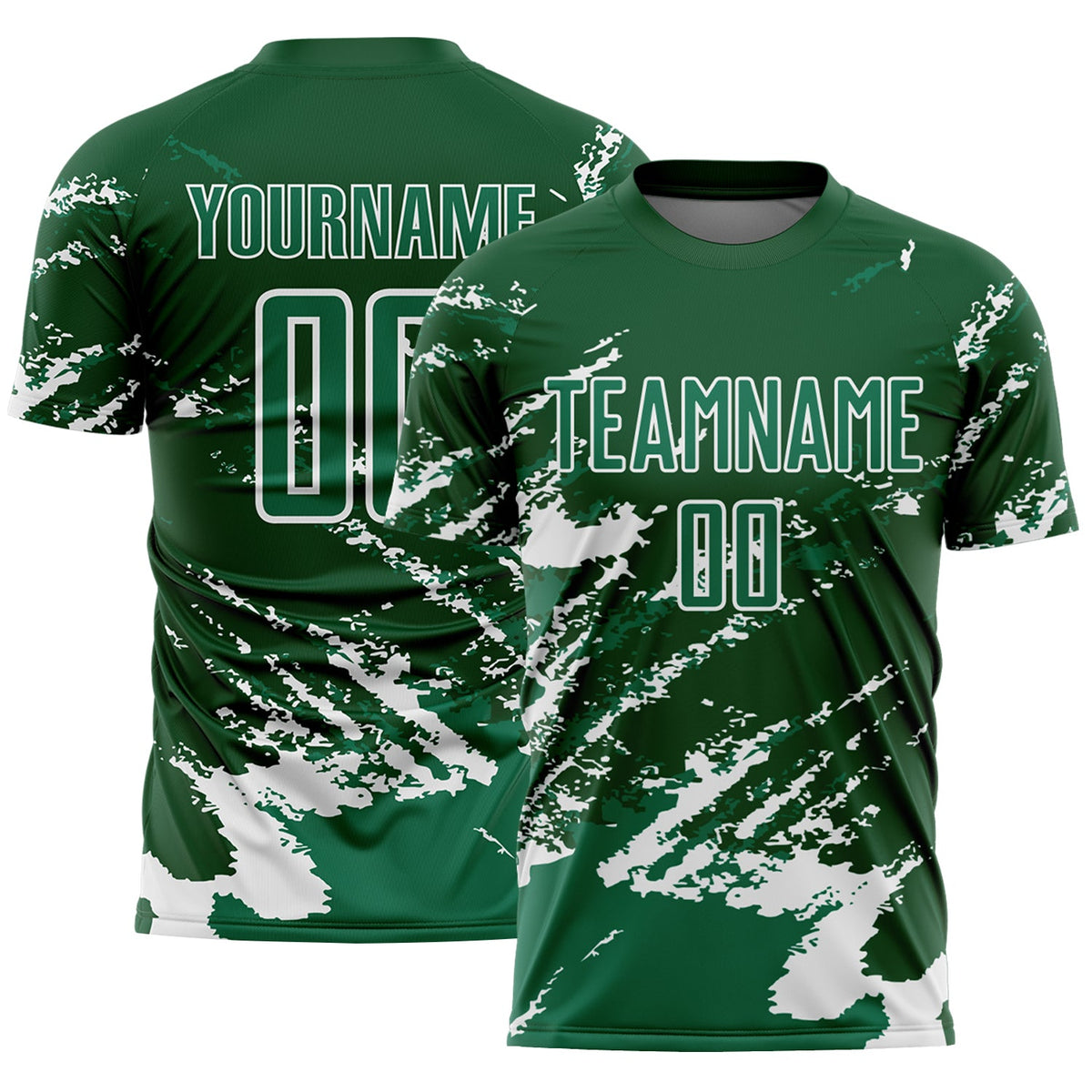 Custom Green Kelly Green-White Abstract Fragment Art Splash Sports Sublimation Soccer Uniform Jersey