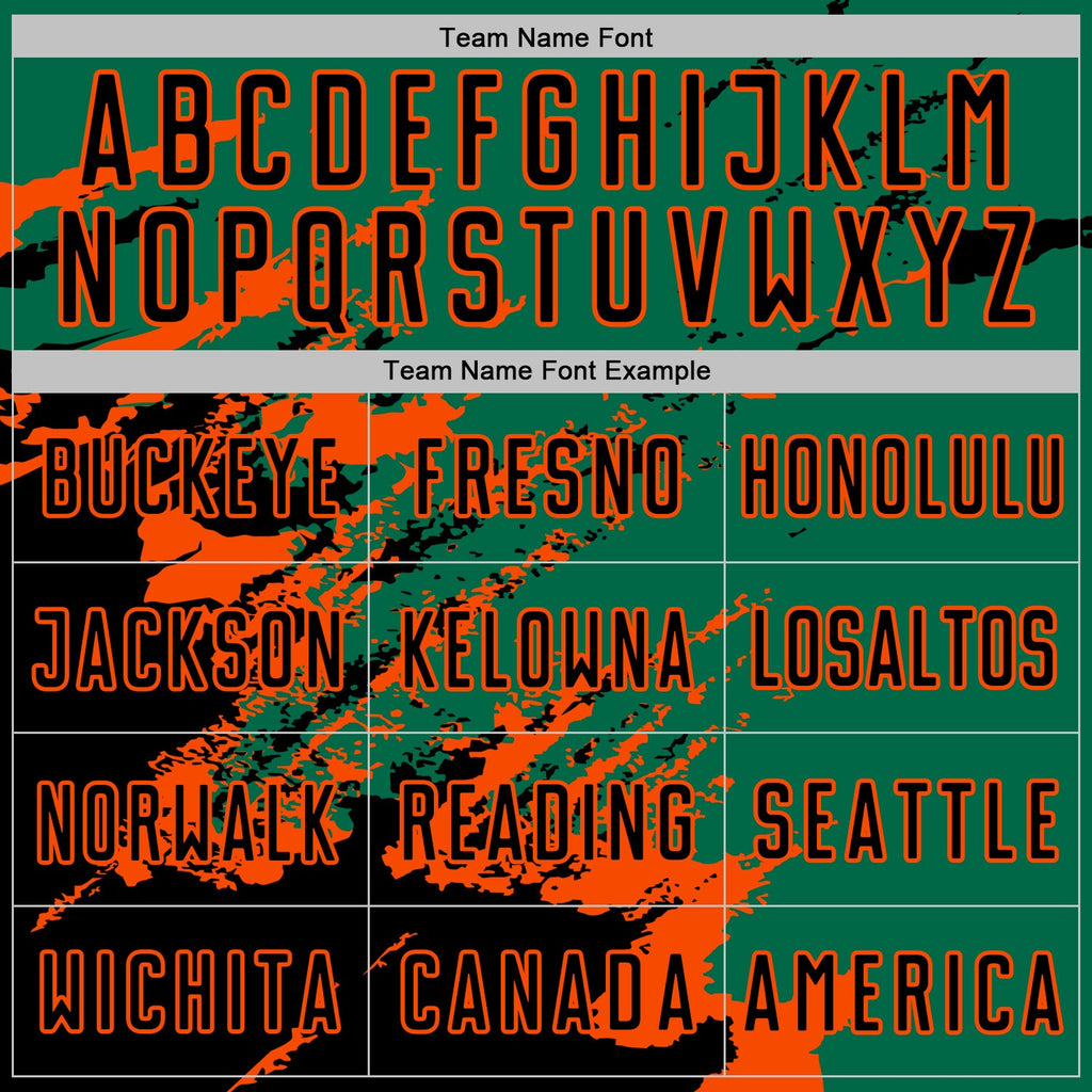 Custom Kelly Green Black-Orange Abstract Fragment Art Splash Sports Sublimation Soccer Uniform Jersey