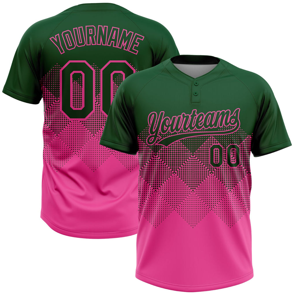 Custom Green Pink 3D Gradient Square Shape Two-Button Unisex Softball Jersey