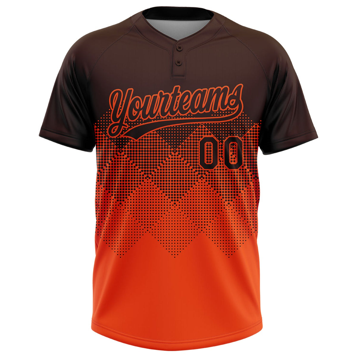 Custom Brown Orange 3D Gradient Square Shape Two-Button Unisex Softball Jersey