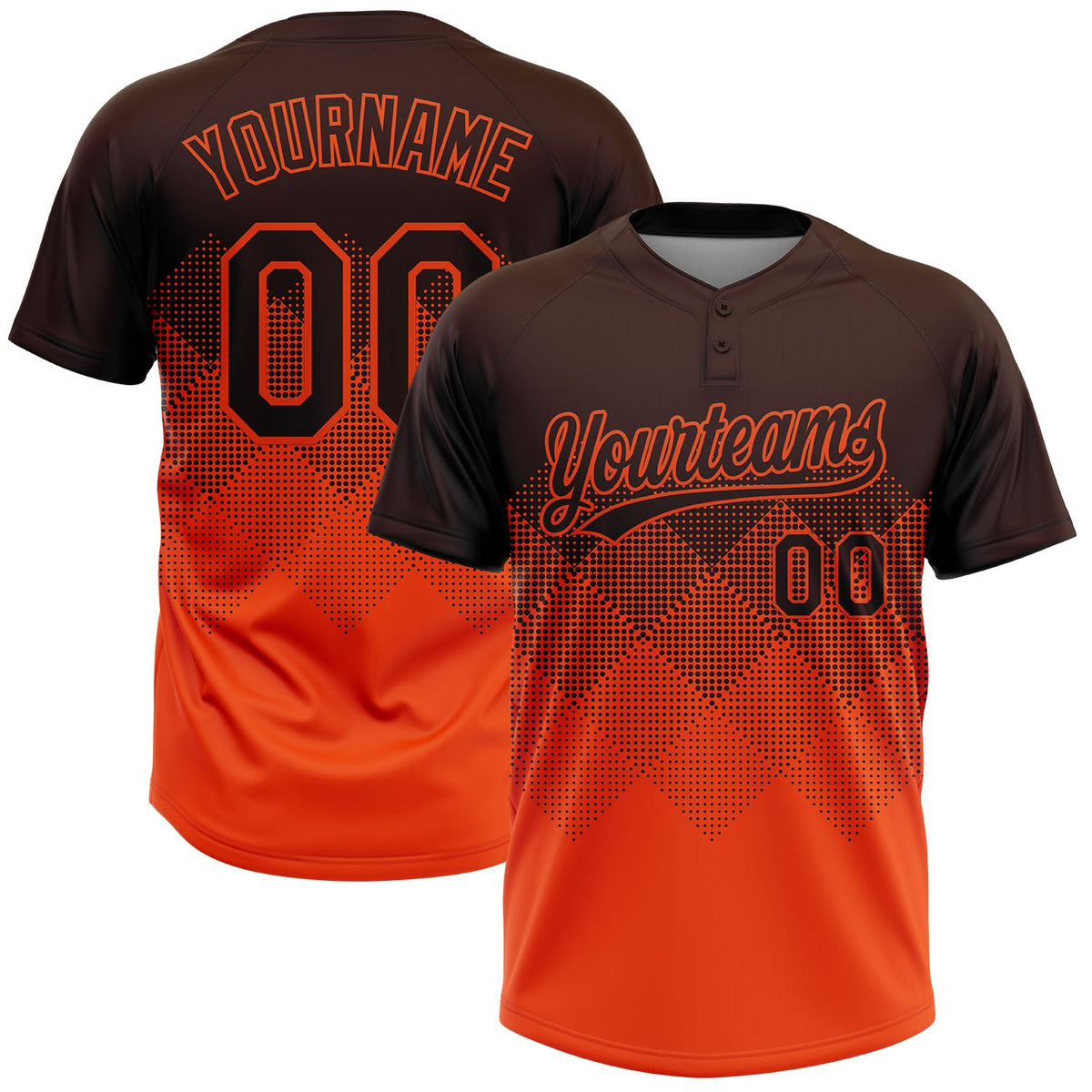 Custom Brown Orange 3D Gradient Square Shape Two-Button Unisex Softball Jersey