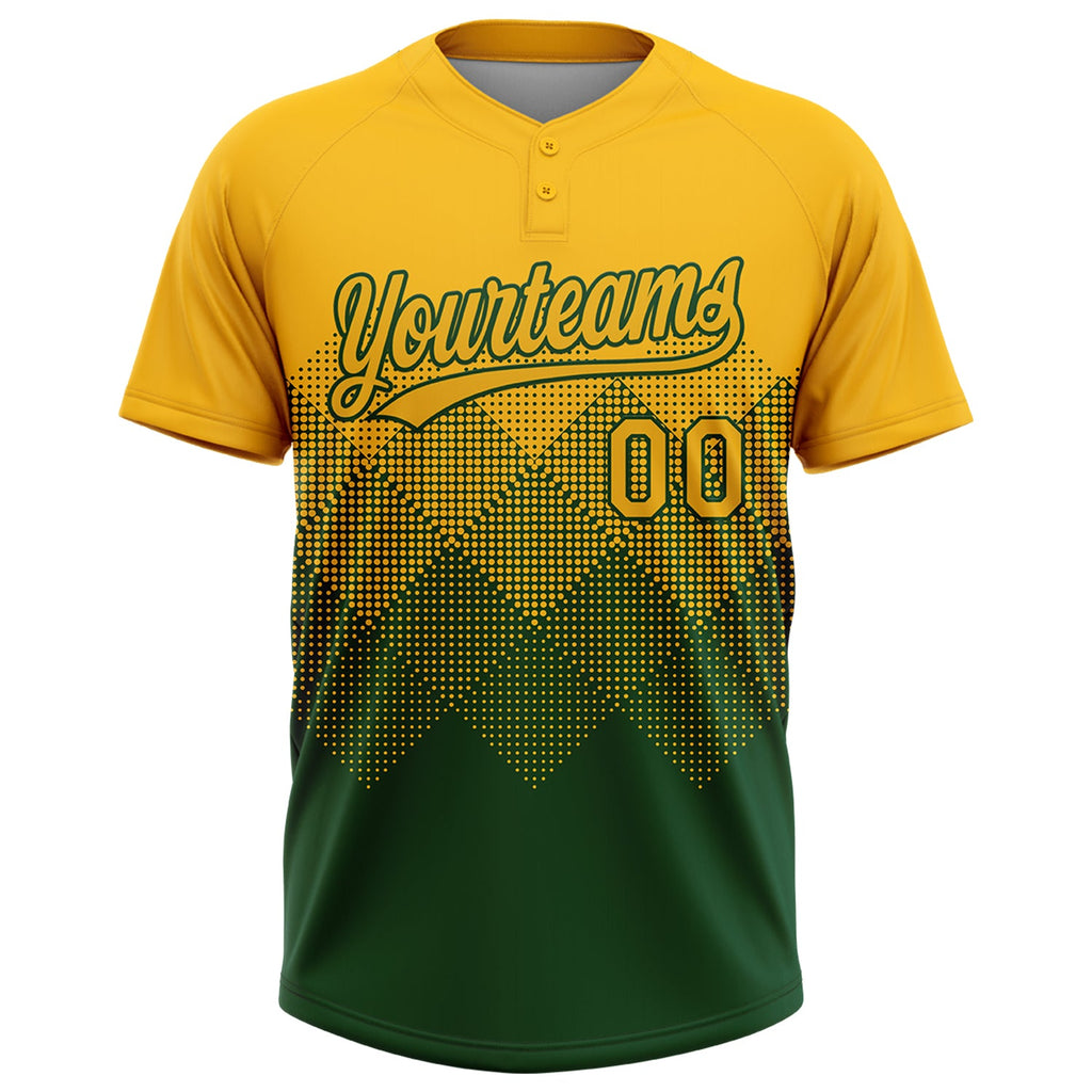 Custom Gold Green 3D Gradient Square Shape Two-Button Unisex Softball Jersey