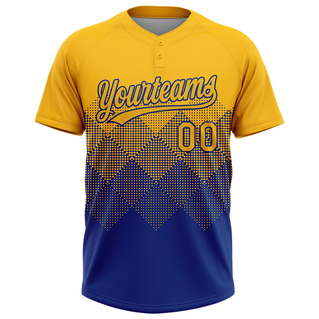 Custom Gold Royal 3D Gradient Square Shape Two-Button Unisex Softball Jersey