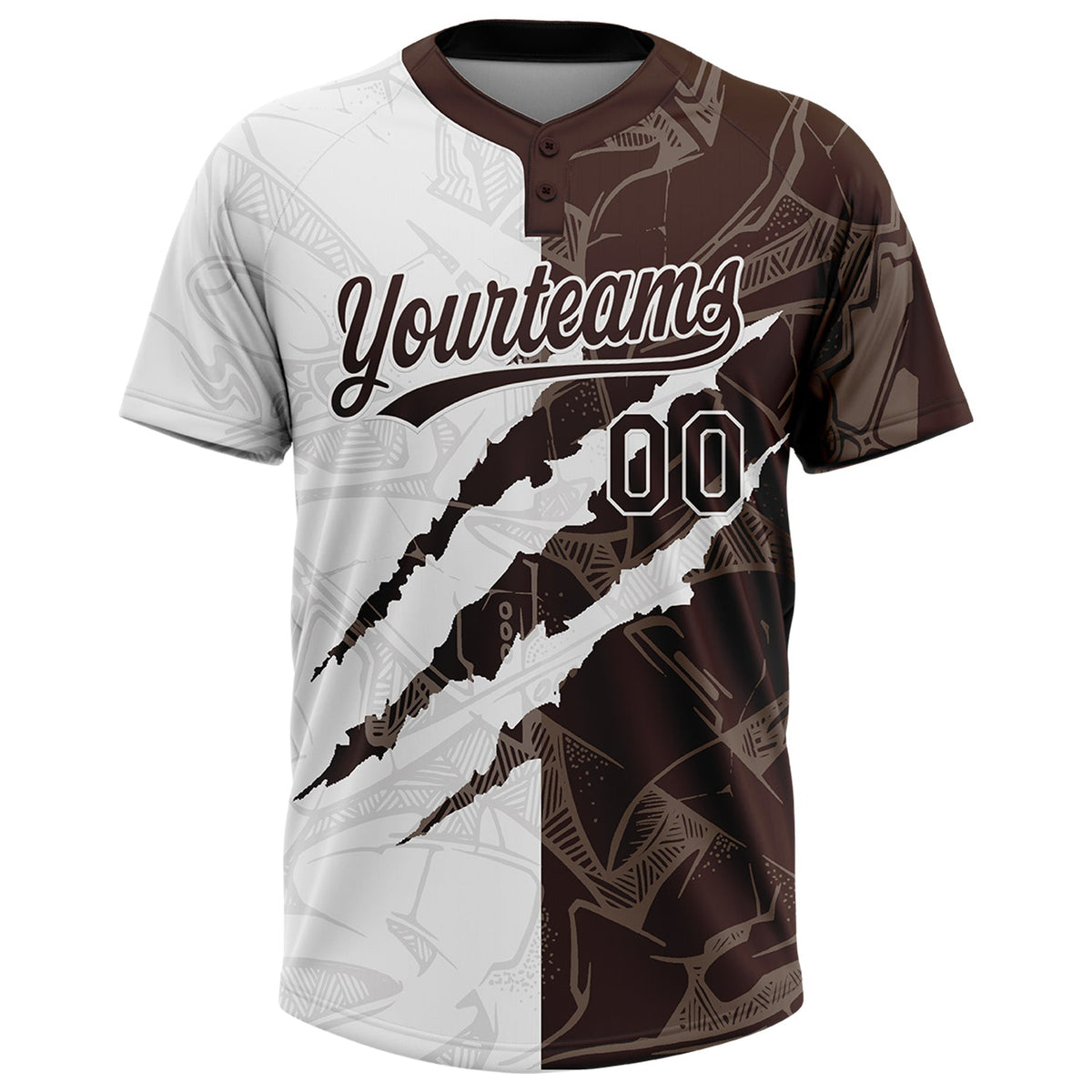 Custom Graffiti Pattern Brown-White 3D Scratch Two-Button Unisex Softball Jersey