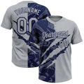 Custom Graffiti Pattern Gray-Navy 3D Scratch Two-Button Unisex Softball Jersey