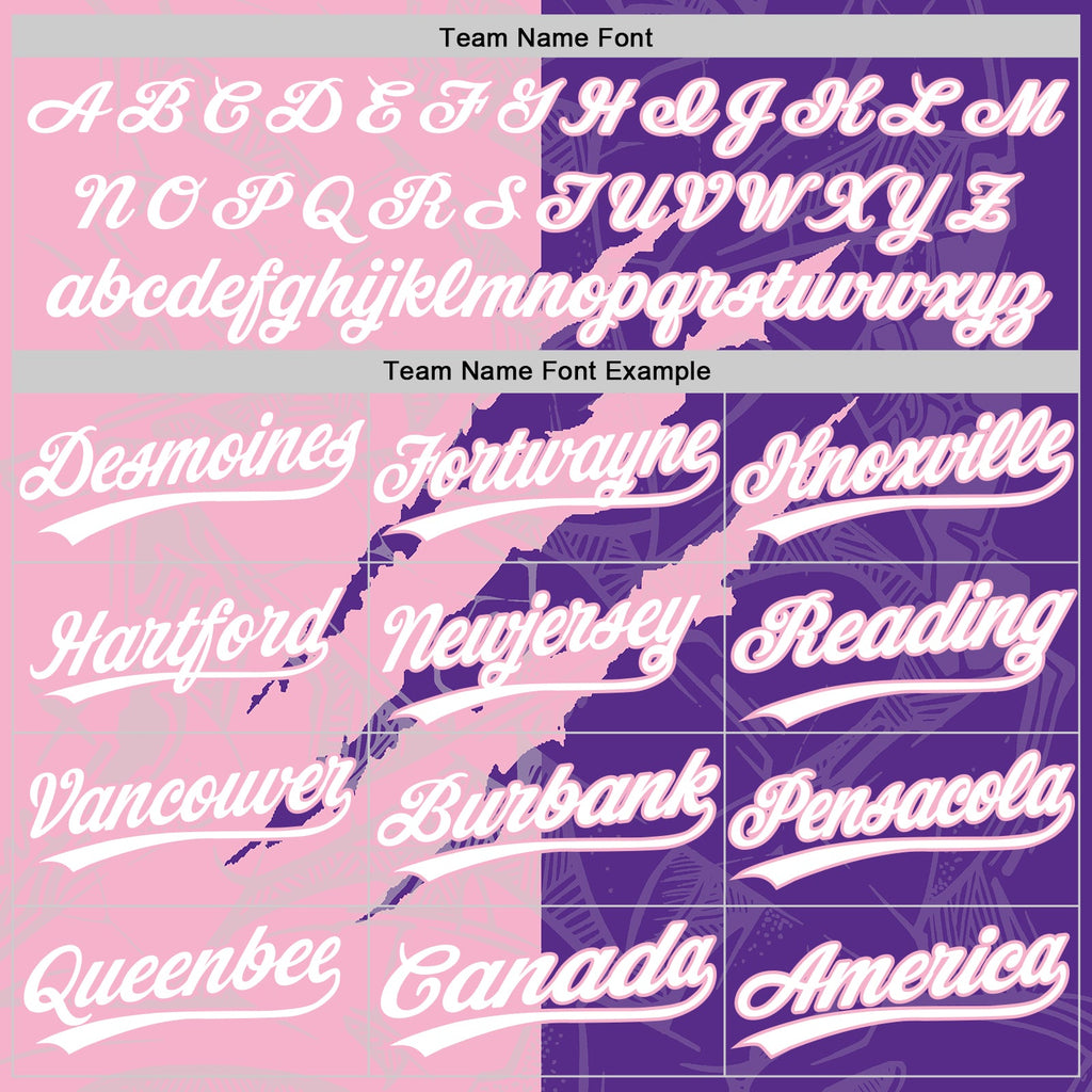 Custom Graffiti Pattern White Purple-Light Pink 3D Scratch Two-Button Unisex Softball Jersey