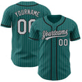 Custom Teal Gray Pinstripe Black Authentic Baseball Jersey