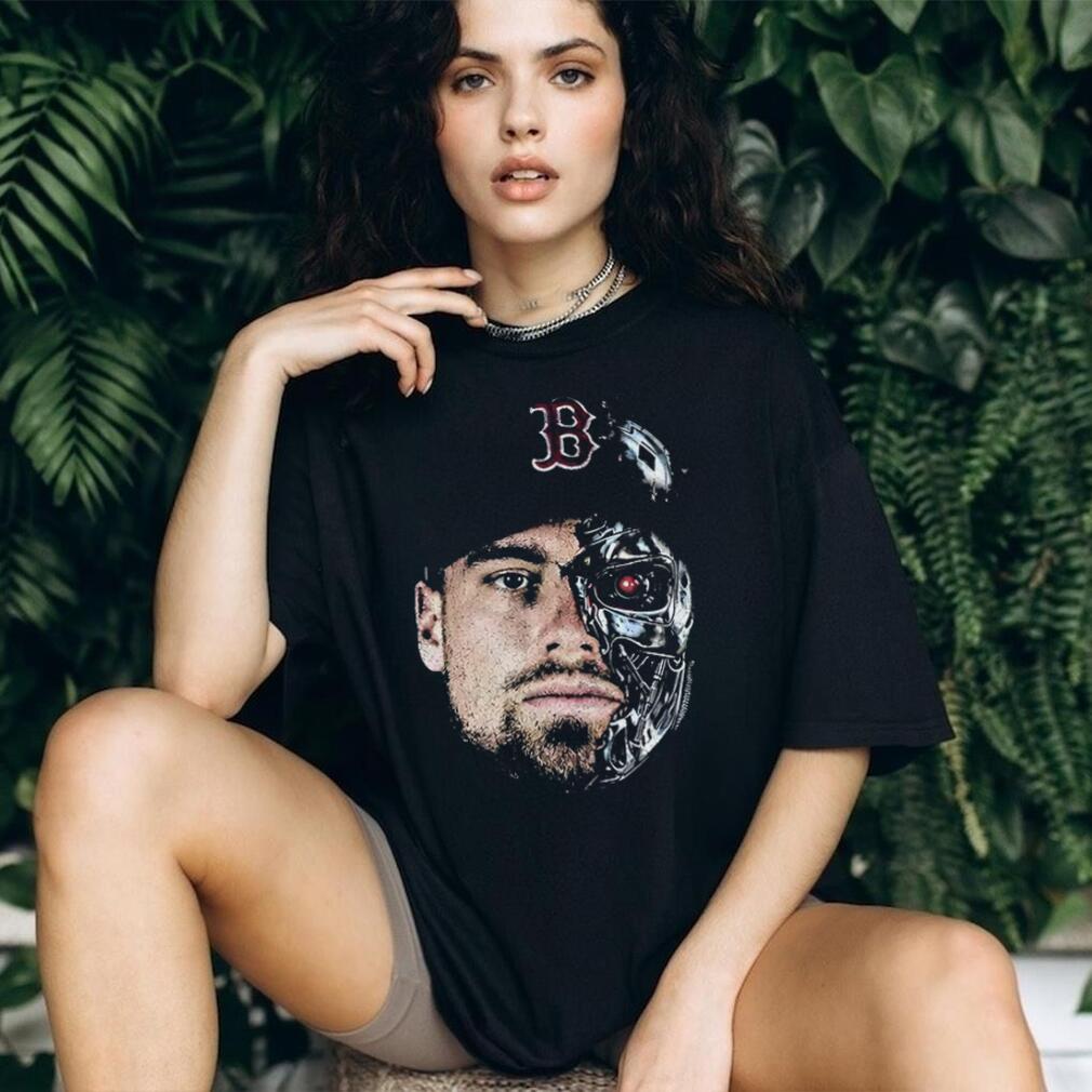 The Durbinator Caleb Durbin x Terminator half half face Boston Red Sox baseball shirt