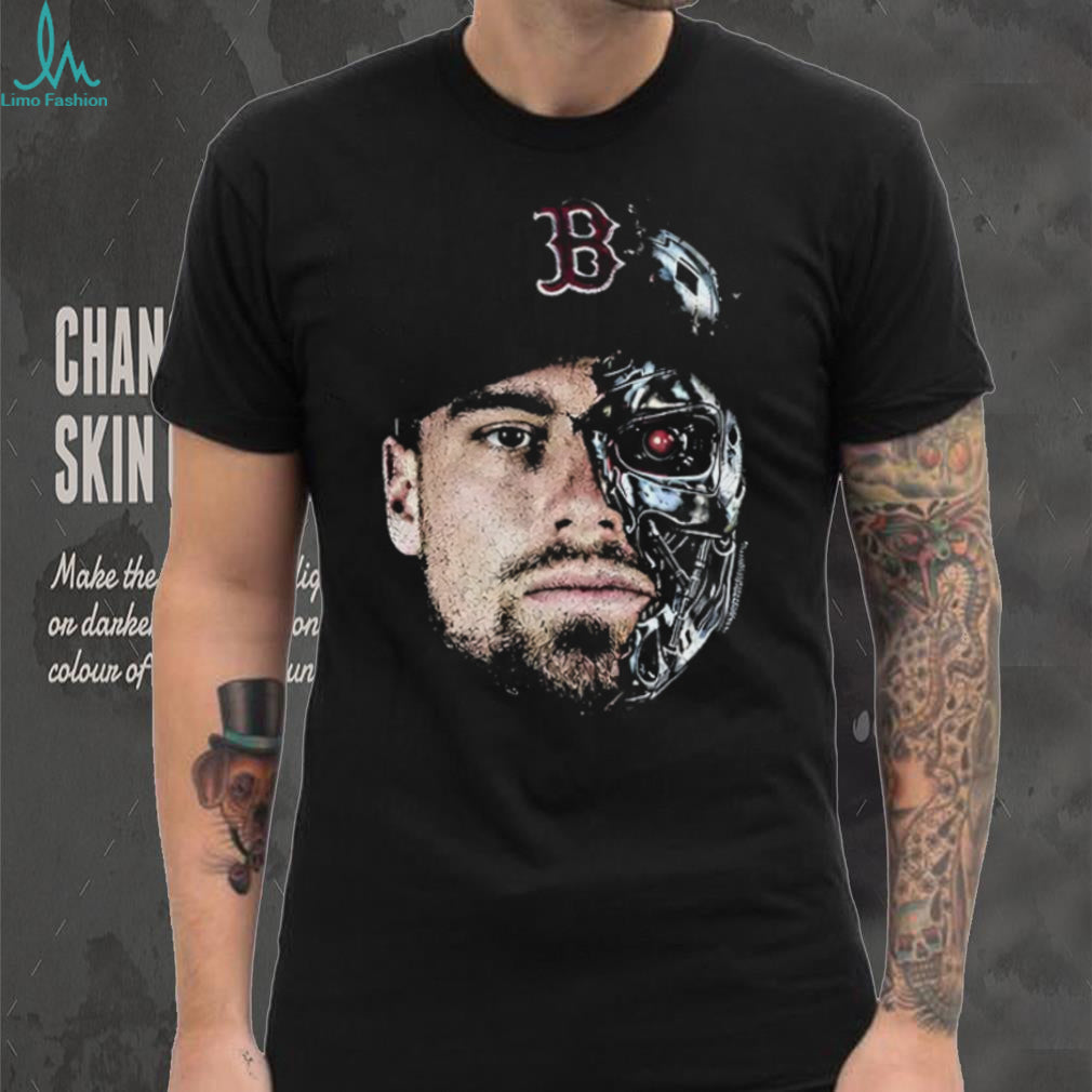 The Durbinator Caleb Durbin x Terminator half half face Boston Red Sox baseball shirt