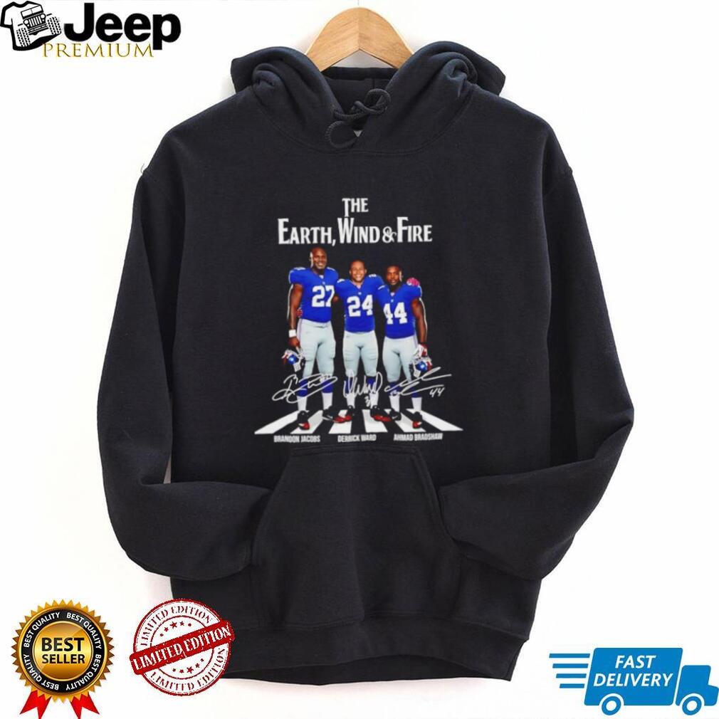 The Earth Wind and Fire NY Giants Brandon Jacobs Derrick Ward Ahmad Bradshaw Signatures Shirt