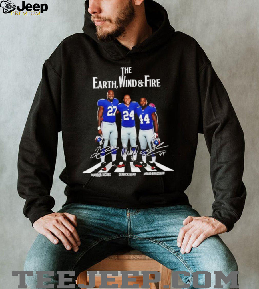 The Earth Wind and Fire NY Giants Brandon Jacobs Derrick Ward Ahmad Bradshaw Signatures Shirt