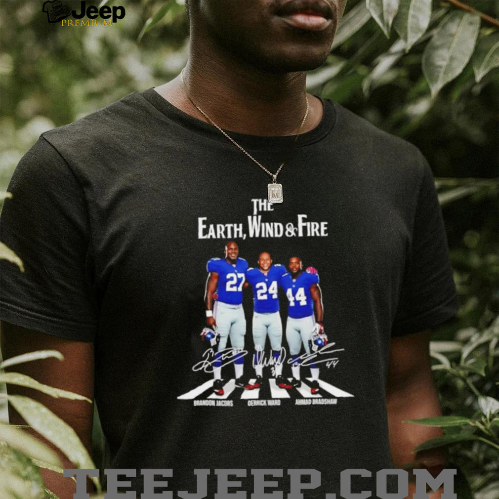 The Earth Wind and Fire NY Giants Brandon Jacobs Derrick Ward Ahmad Bradshaw Signatures Shirt