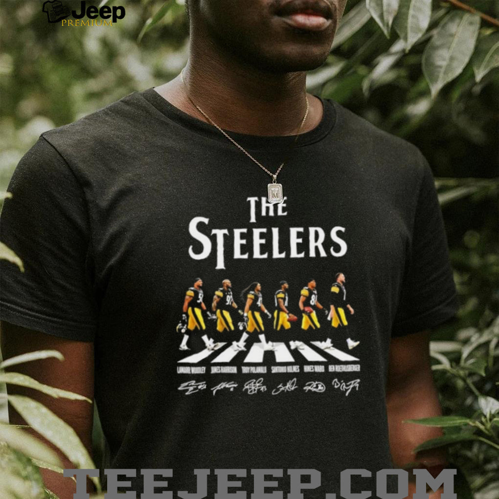 The Steelers Lamarr Woodley James Harrison Troy Polamalu Santonio Holmes Hines Ward Ben Roethlisberger signatures Shirt