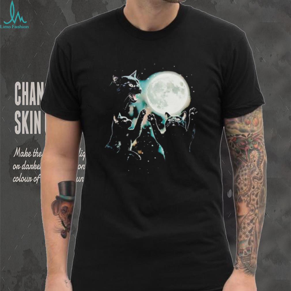 Three black cats full moon celestial graphic shirt
