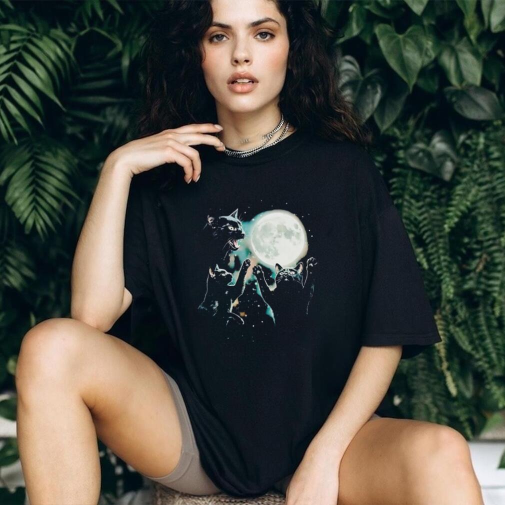 Three black cats full moon celestial graphic shirt