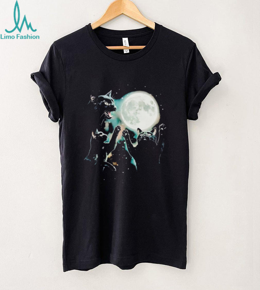 Three black cats full moon celestial graphic shirt