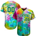 Custom Tie Dye Kelly Green-White 3D Authentic Baseball Jersey