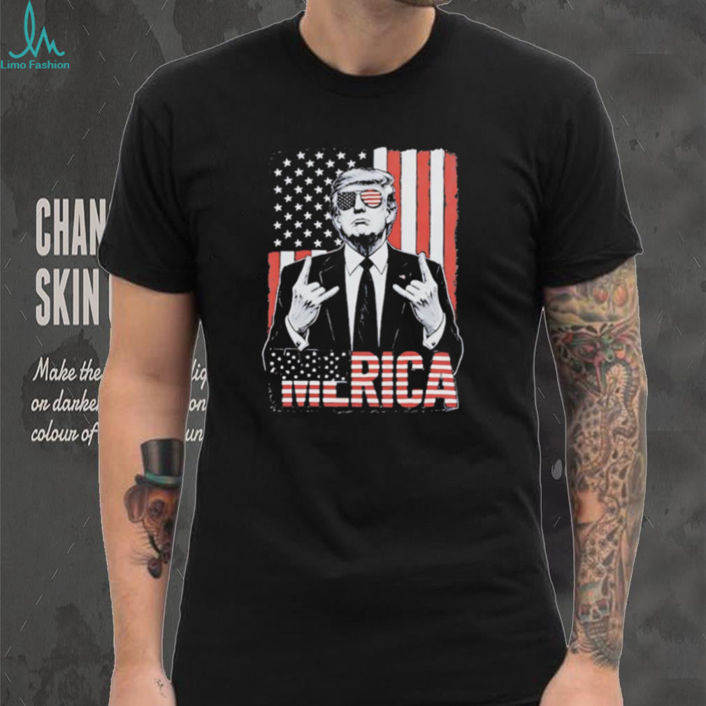 Trumpmerica Donald Trump USA Flag Sunglasses Rock On shirt