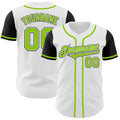 Custom White Neon Green-Black Authentic Two Tone Baseball Jersey