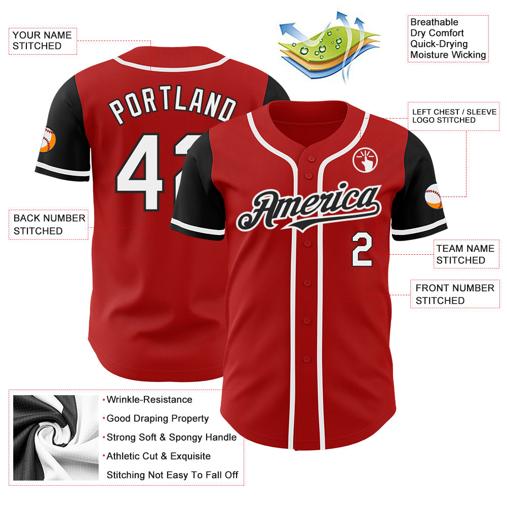 Custom Red White-Black Authentic Two Tone Baseball Jersey