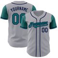 Custom Gray Teal-Navy Authentic Two Tone Baseball Jersey