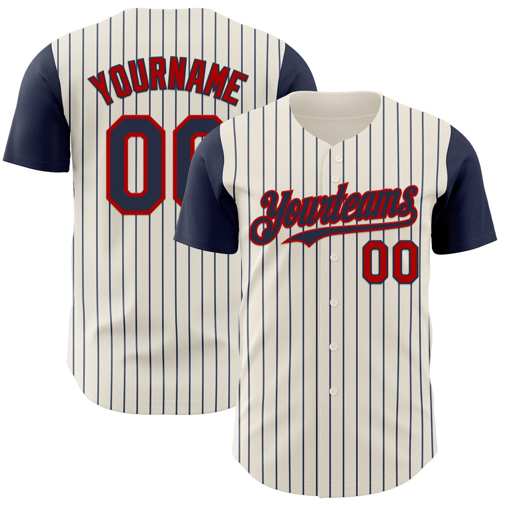 Custom Cream Navy Pinstripe Red Authentic Two Tone Baseball Jersey